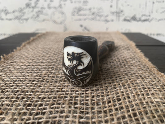 Dragon smoking pipe Handcrafted smoking bowl Handmade tagua nut and wood One of a kind tribal hand pipe Ceremonial shaman ritual Pocket pipe