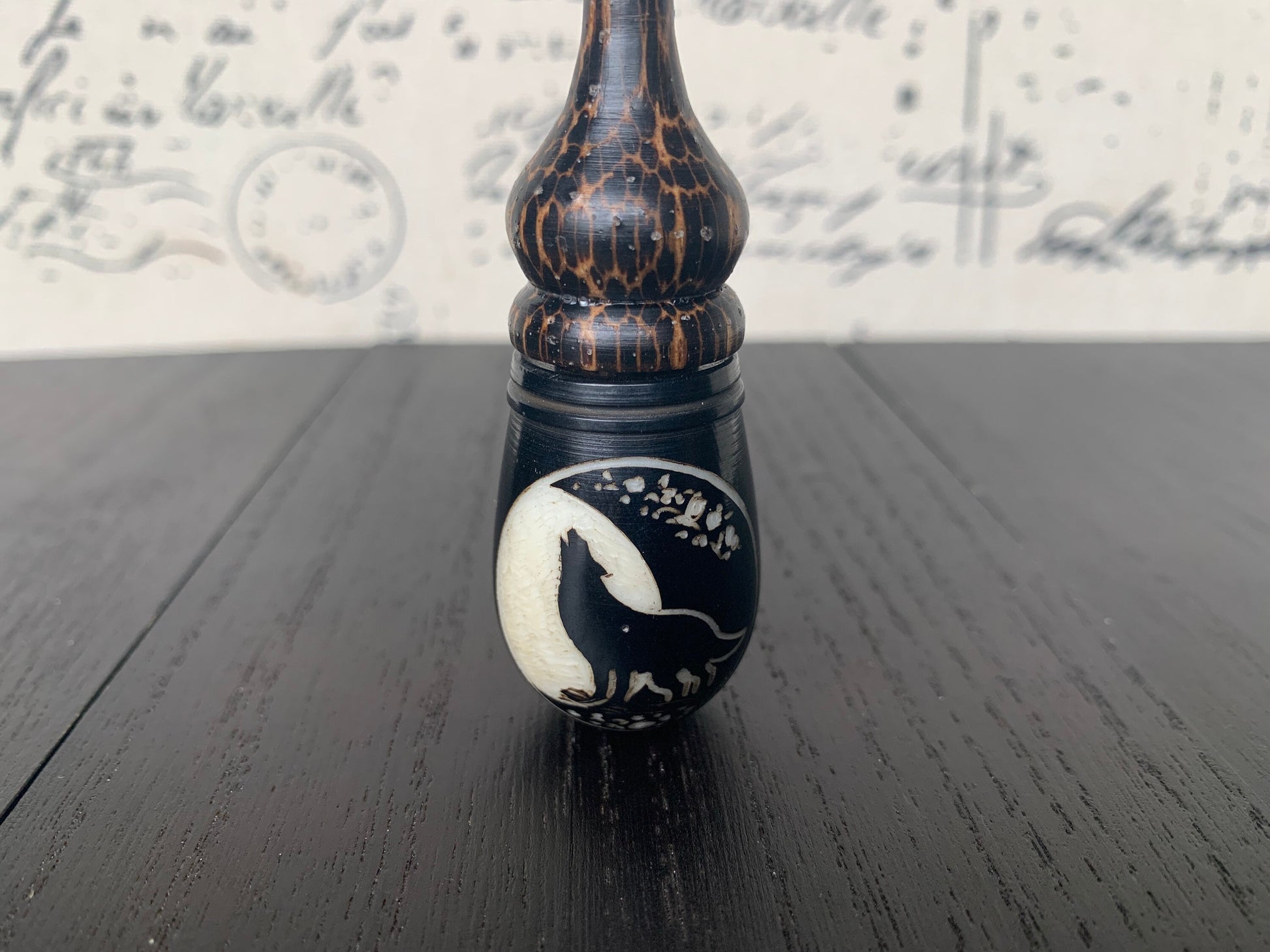 Howl at the moon smoking pipe Handmade tagua nut and wood pocket pipe One of a kind tribal hand pipe Natural Organic Gift ideas for smokers
