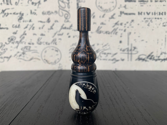 Howl at the moon smoking pipe Handmade tagua nut and wood pocket pipe One of a kind tribal hand pipe Natural Organic Gift ideas for smokers