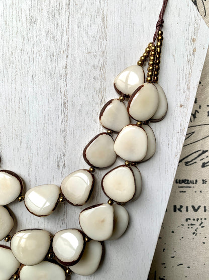 Ivory white fashion triple layer necklace Tagua jewelry 14 year wedding anniversary gift Big bold chunky necklace 3 strands adjustable