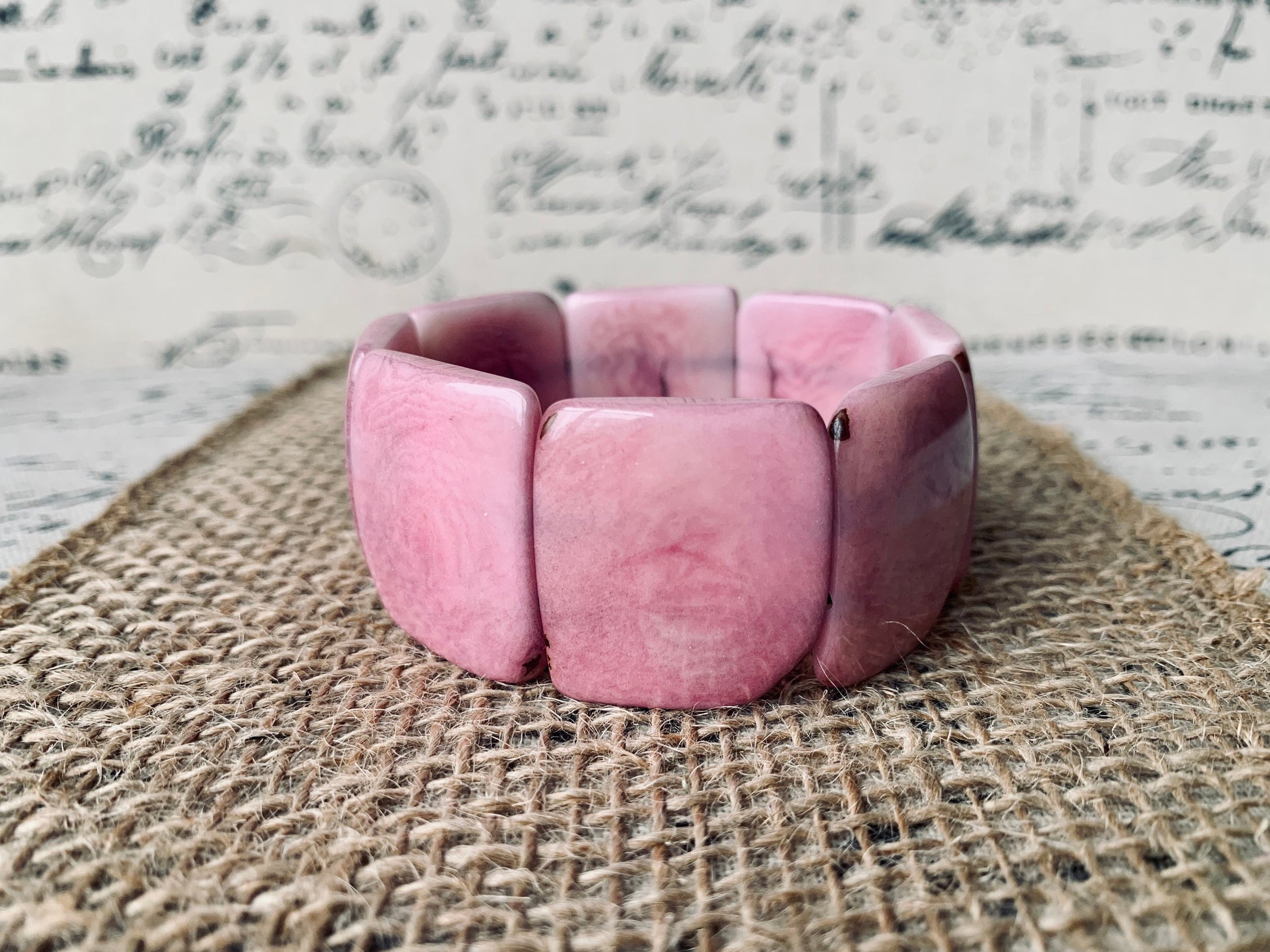 Pink statement bracelet Tagua jewelry for Summer Oversized stretch bangle Huge adjustable bangle Elastic wide cuff bracelet Anniversary gift