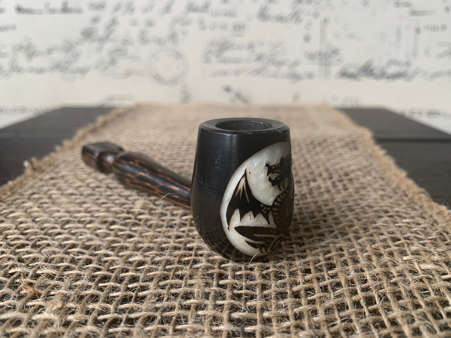 Dragon smoking pipe Handcrafted smoking bowl Handmade tagua nut and wood One of a kind tribal hand pipe Ceremonial shaman ritual Pocket pipe