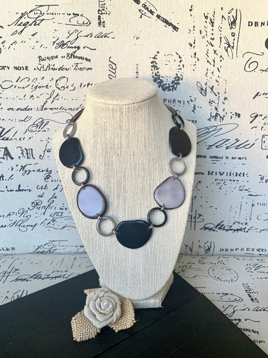 Black and gray Tagua necklace Statement lightweight jewelry Beach fashion trends Short fall necklace Made in Colombia Holidays fashion trend
