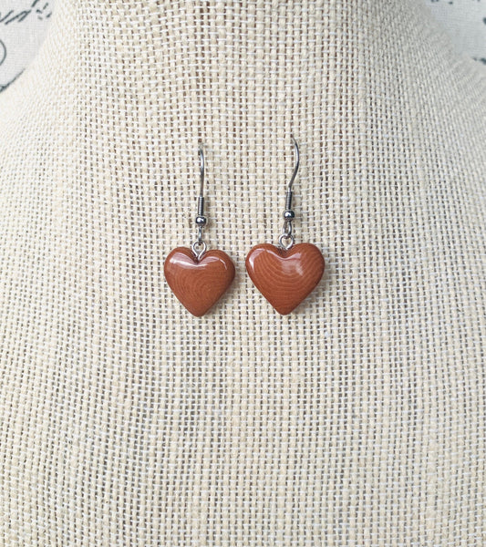 Brown dangle earrings Heart shape earrings Tagua nut jewelry Beach fashion trends Stocking stuffers Fall fashion style Artisan handmade