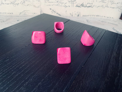 Tagua nut ring pink Unusual fashion jewelry Fall style Big bold cocktail ring Statement large Anniversary gift women Huge oversized ring