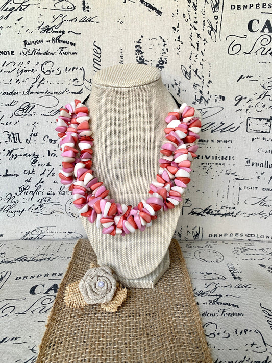Pink and white big bold chunky necklace Tagua Necklace Long adjustable statement Summer trendy fashion Artisan made in Colombia Cruise wear