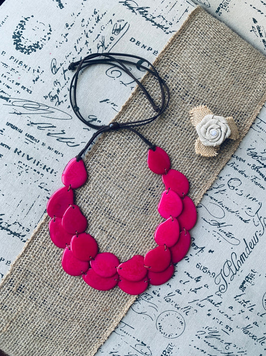 Hot pink statement necklace Tagua jewelry Huge layered necklace Big bold chunky necklace Double layer bib For weddings Summer fashion