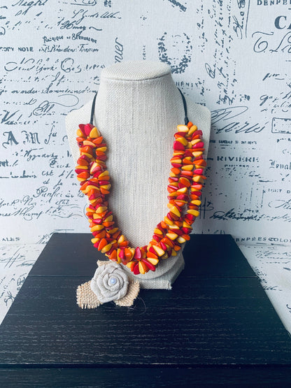 Orange yellow red beaded statement necklace Statement Tagua Necklace Spring adjustable bib Big bold chunky collar Mothers Day gifts