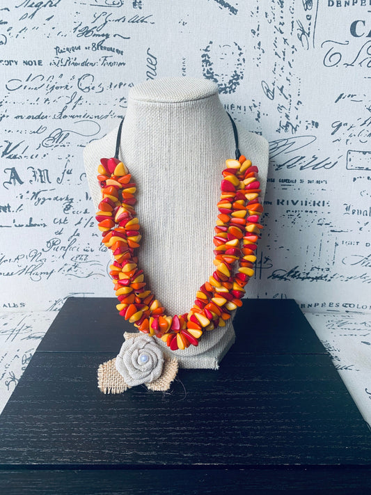 Orange yellow red beaded statement necklace Statement Tagua Necklace Spring adjustable bib Big bold chunky collar Mothers Day gifts
