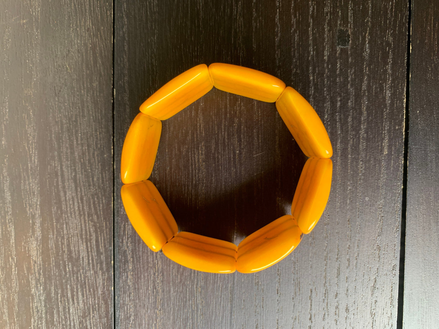 Yellow beaded stretch bracelet Tagua nut Jewelry Fall fashion trends Big bold beads Wide cuff bangle Beach style trends Anniversary gifts