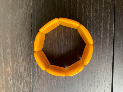 Yellow beaded stretch bracelet Tagua nut Jewelry Fall fashion trends Big bold beads Wide cuff bangle Beach style trends Anniversary gifts