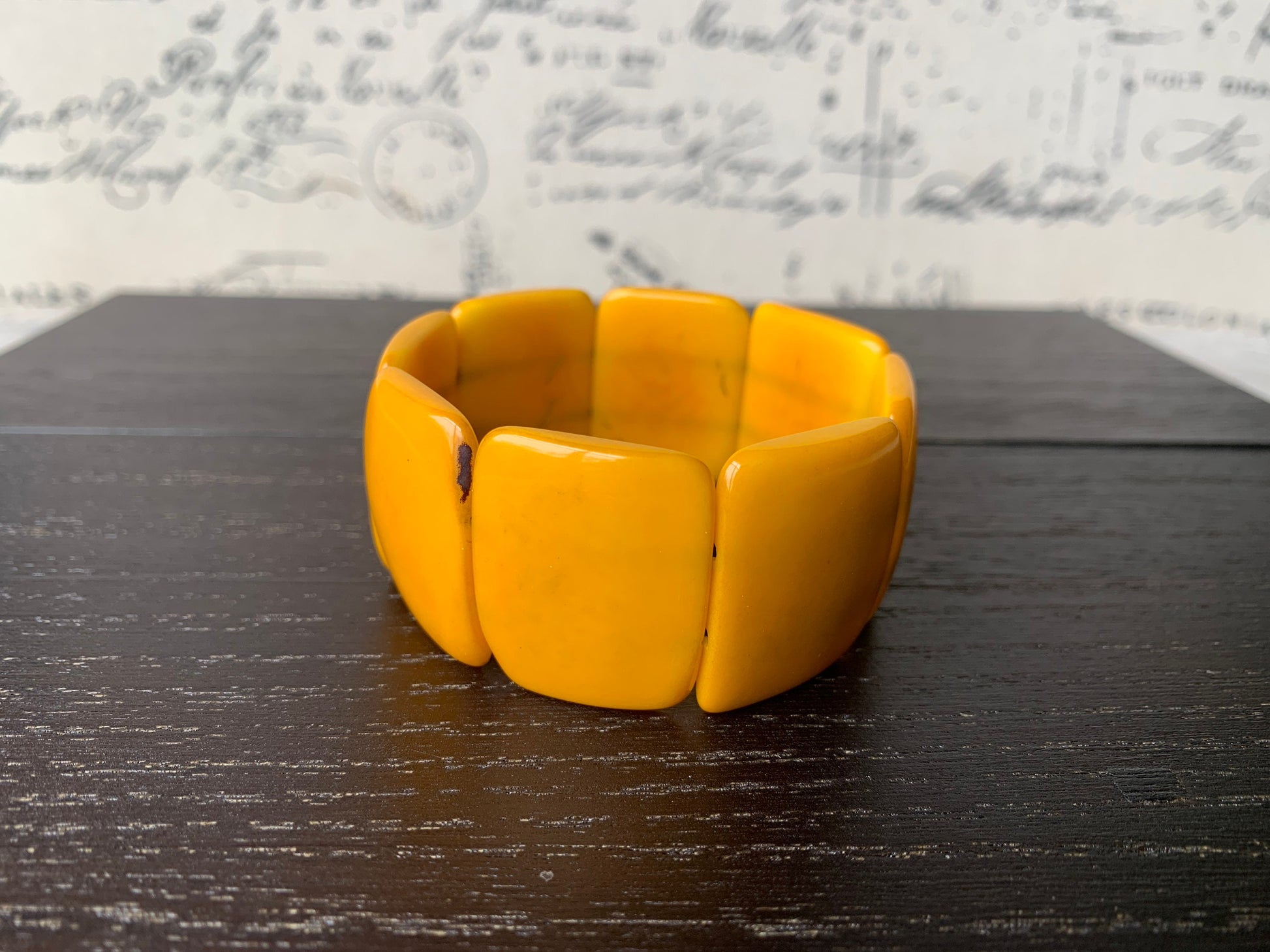 Yellow beaded stretch bracelet Tagua nut Jewelry Fall fashion trends Big bold beads Wide cuff bangle Beach style trends Anniversary gifts