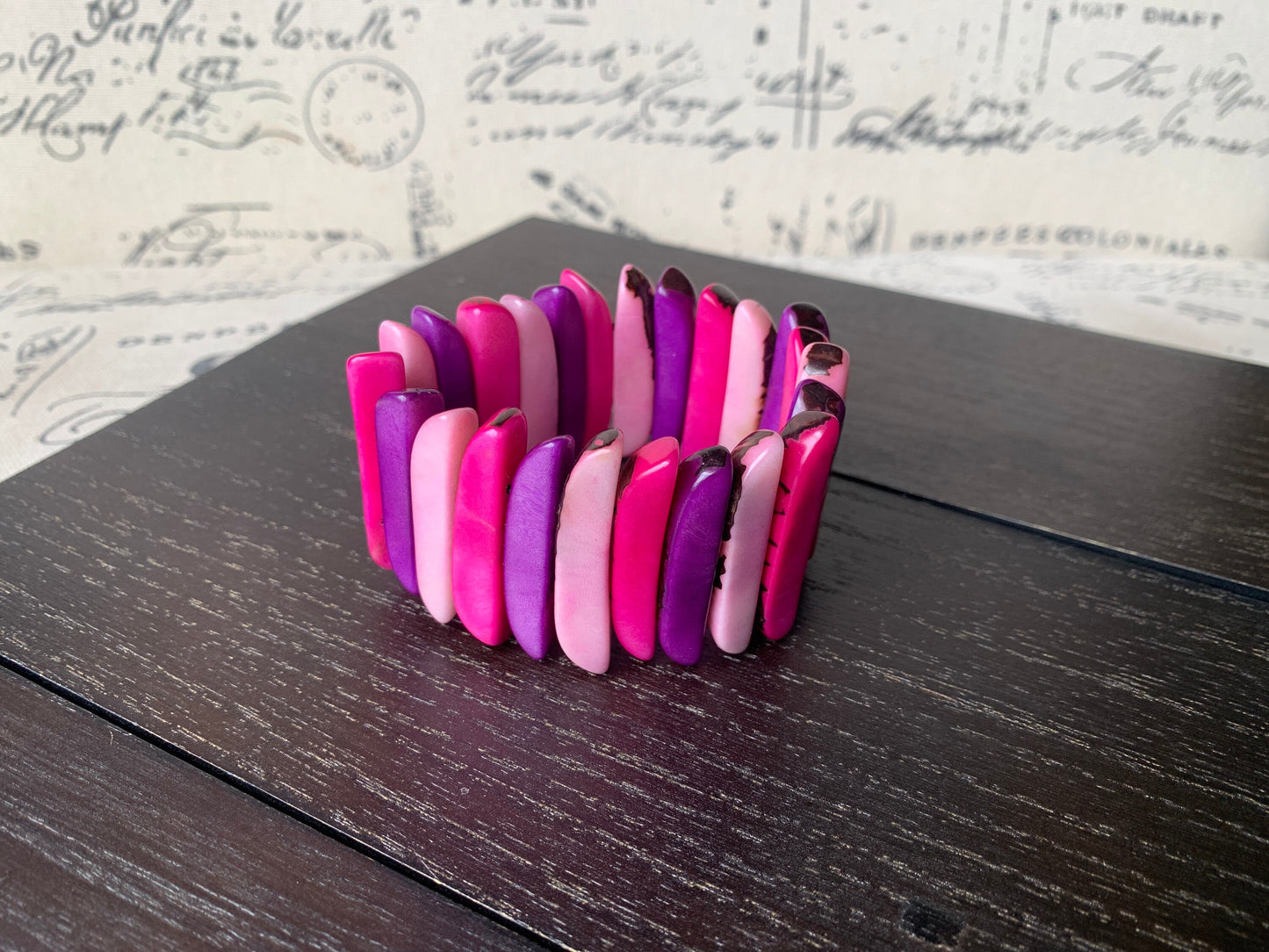 Pink and purple stretch bracelet Spiked beads bangle Tagua nut jewelry Elastic bracelet Beach trends Mother's day gift ideas Summer fashion