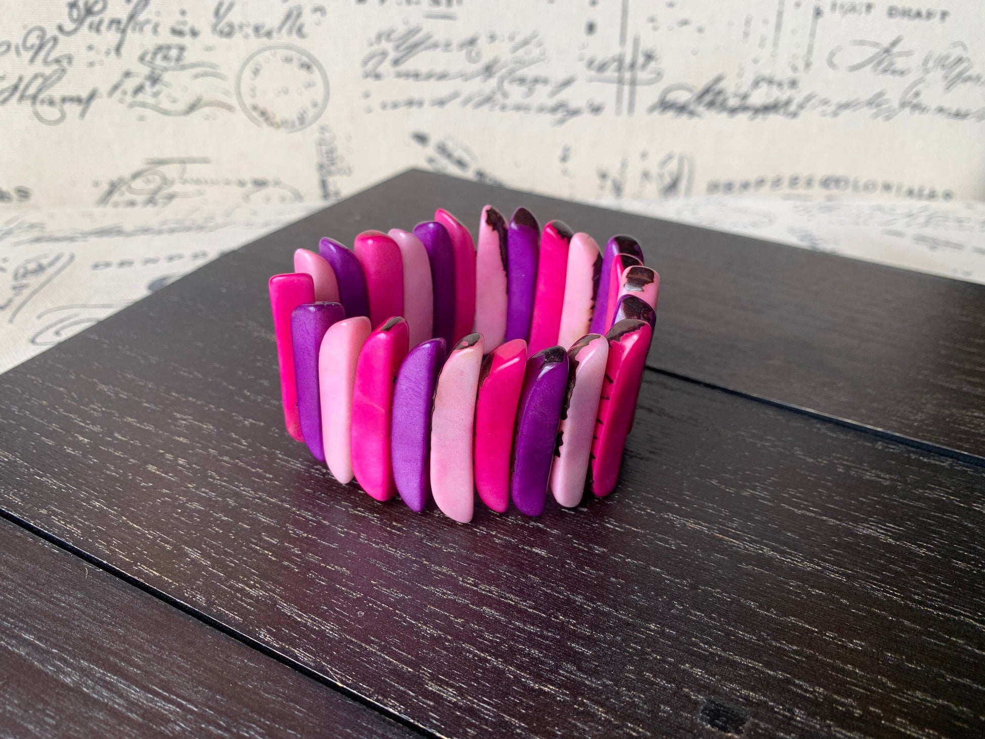 Pink and purple stretch bracelet Spiked beads bangle Tagua nut jewelry Elastic bracelet Beach trends Mother's day gift ideas Summer fashion