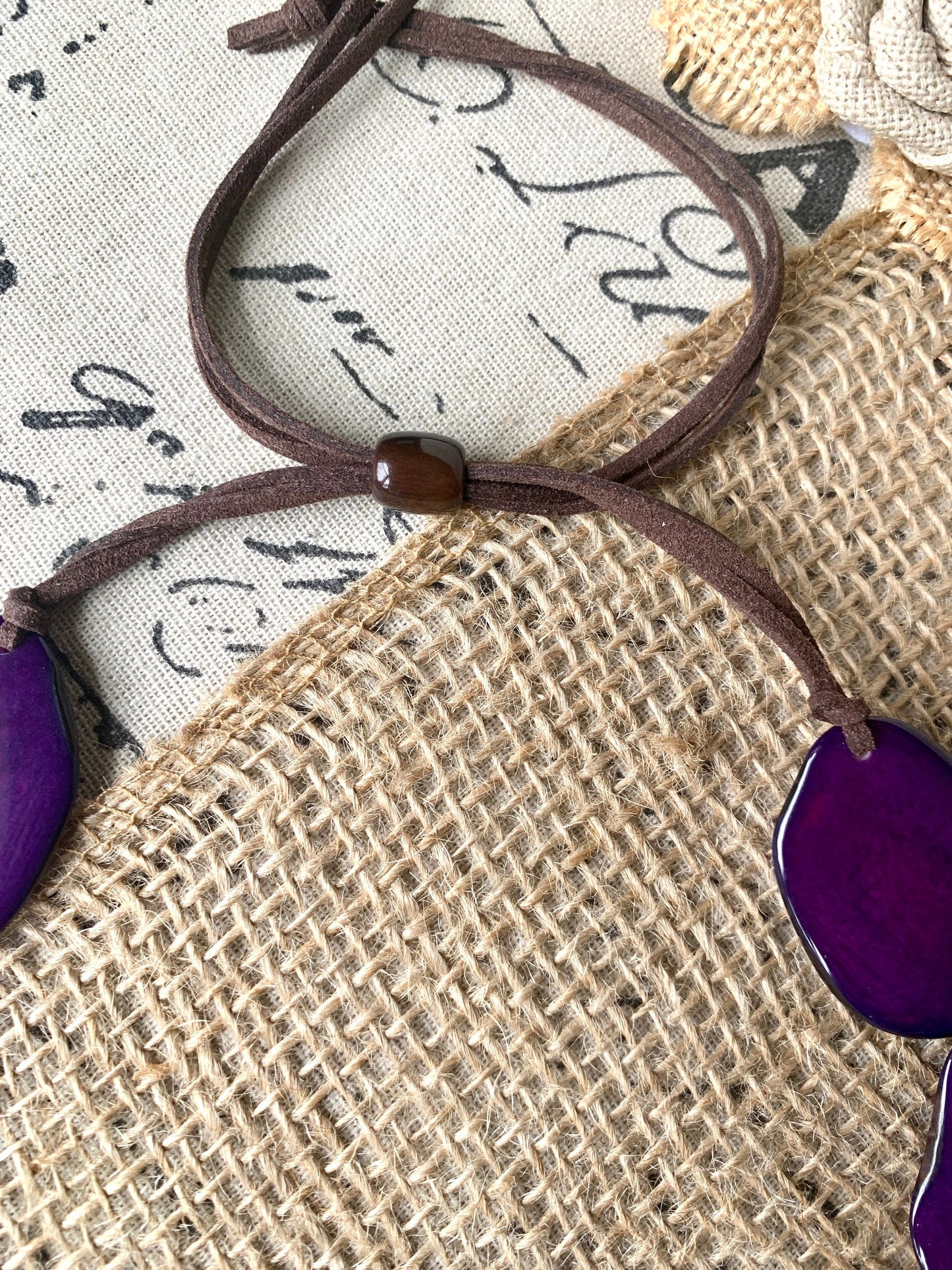 Purple single strand statement necklace Tagua necklace Handmade with adjustable leather strap Simple unusual collar Spring wedding style