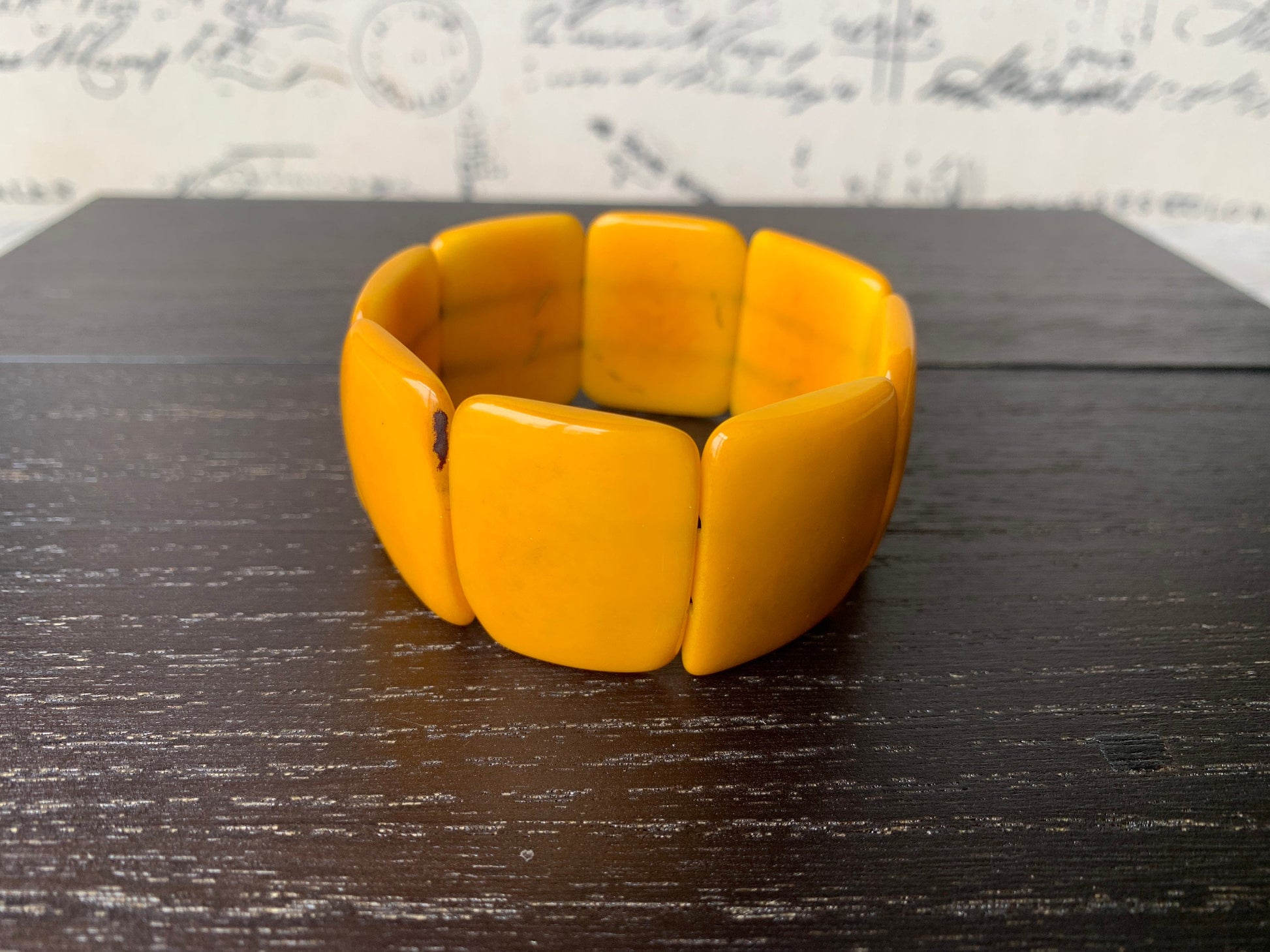Yellow beaded stretch bracelet Tagua nut Jewelry Fall fashion trends Big bold beads Wide cuff bangle Beach style trends Anniversary gifts