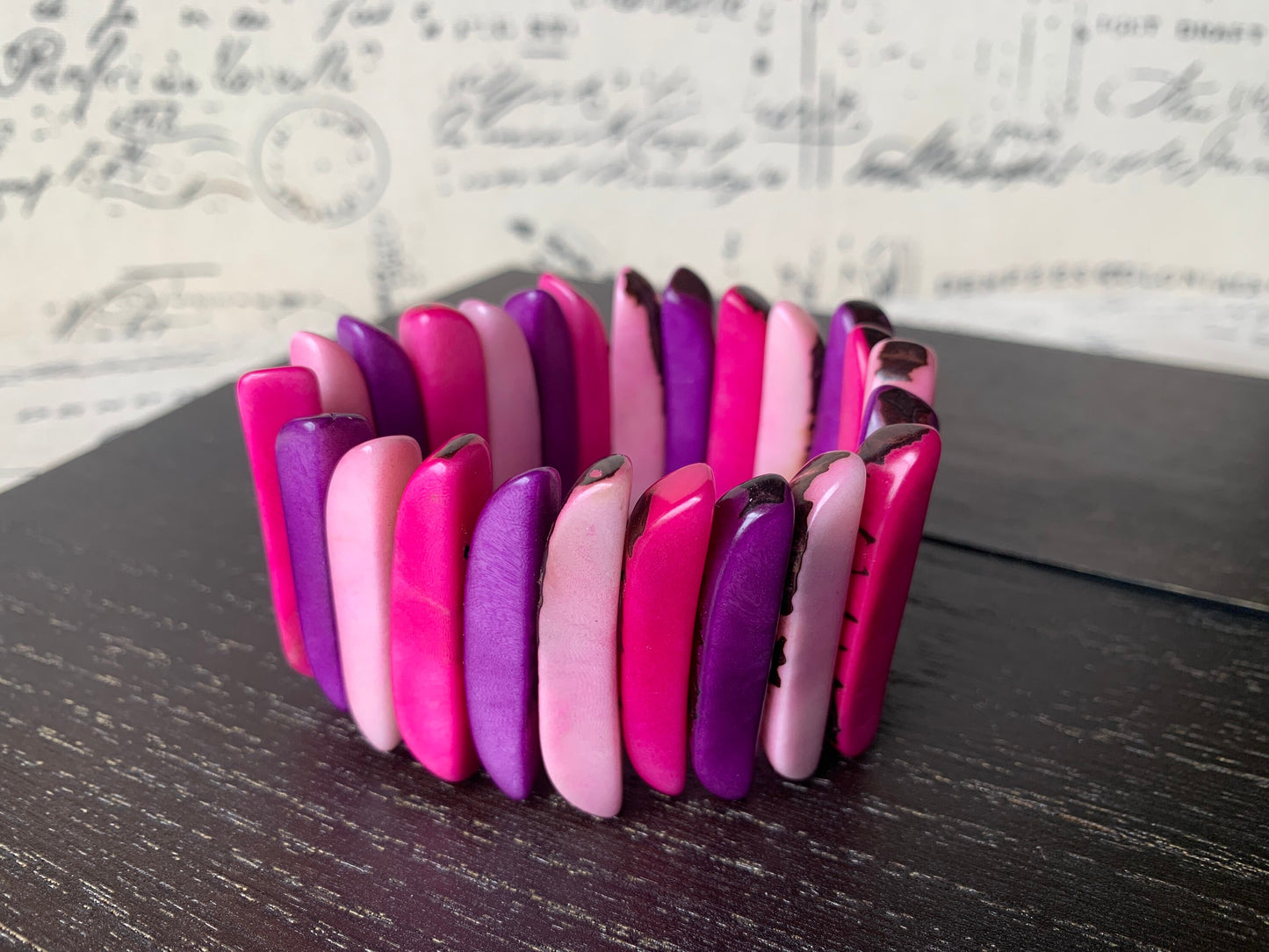 Pink and purple stretch bracelet Spiked beads bangle Tagua nut jewelry Elastic bracelet Beach trends Mother's day gift ideas Summer fashion