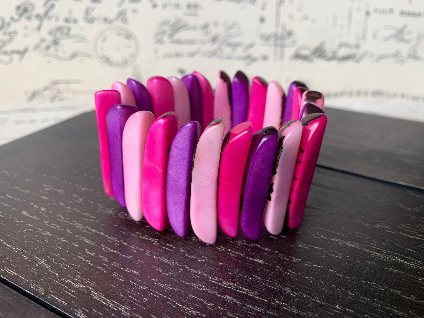 Pink and purple stretch bracelet Spiked beads bangle Tagua nut jewelry Elastic bracelet Beach trends Mother's day gift ideas Summer fashion