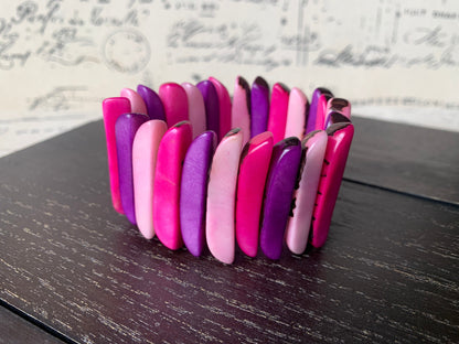 Pink and purple stretch bracelet Spiked beads bangle Tagua nut jewelry Elastic bracelet Beach trends Mother's day gift ideas Summer fashion
