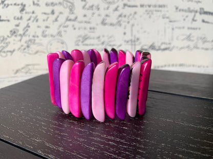 Pink and purple stretch bracelet Spiked beads bangle Tagua nut jewelry Elastic bracelet Beach trends Mother's day gift ideas Summer fashion