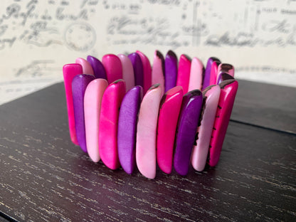 Pink and purple stretch bracelet Spiked beads bangle Tagua nut jewelry Elastic bracelet Beach trends Mother's day gift ideas Summer fashion
