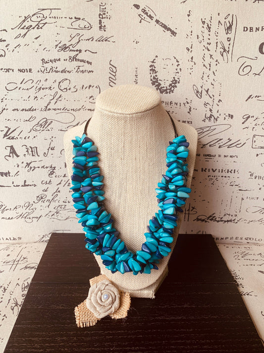 Turquoise blue beaded statement necklace Big bold chunky collar Tagua Necklace Fall adjustable bib Beach style trends Christmas gifts