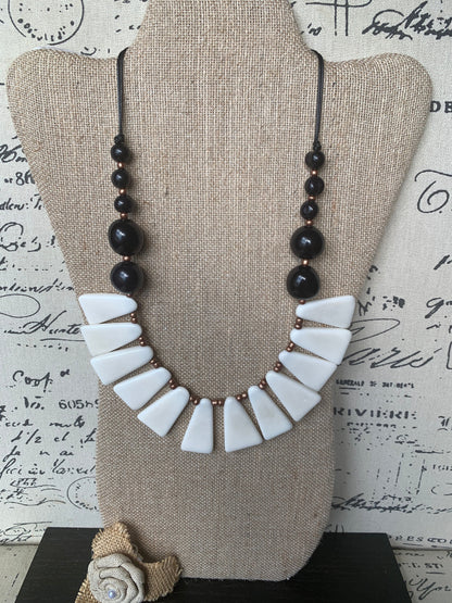 Black and white statement Tagua necklace Fall fashion 14 year Ivory Anniversary gift for wife Adjustable lightweight beaded necklace