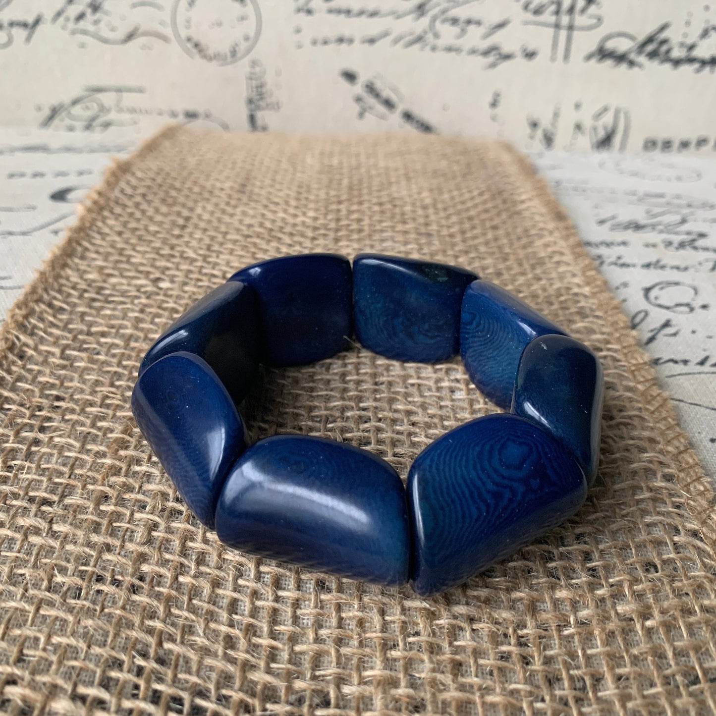 Blue wide cuff bracelet Tagua jewelry Spring fashion Big and bold funky boho bracelets Beaded stretch bangle Mothers day gifts Easter basket