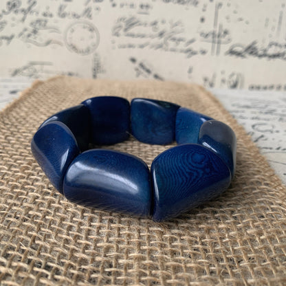 Blue wide cuff bracelet Tagua jewelry Spring fashion Big and bold funky boho bracelets Beaded stretch bangle Mothers day gifts Easter basket