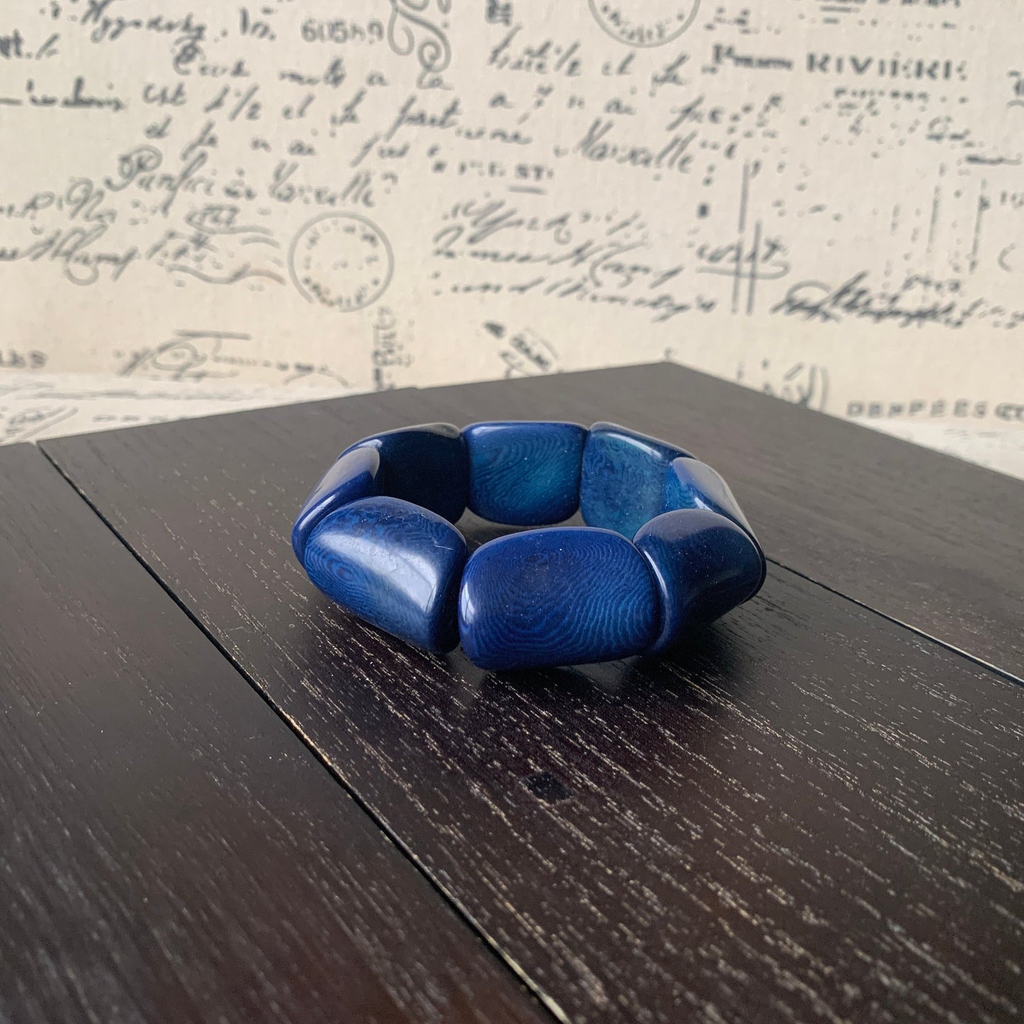 Blue wide cuff bracelet Tagua jewelry Spring fashion Big and bold funky boho bracelets Beaded stretch bangle Mothers day gifts Easter basket