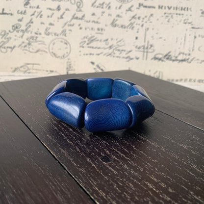 Blue wide cuff bracelet Tagua jewelry Spring fashion Big and bold funky boho bracelets Beaded stretch bangle Mothers day gifts Easter basket