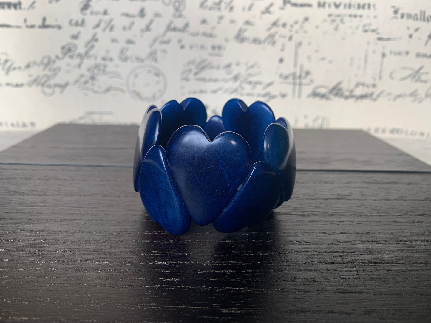 Blue heart shaped beads bracelet Tagua jewelry Love bangle Girlfriend birthday Fall fashion trends Stretchy elastic bracelet Beach style