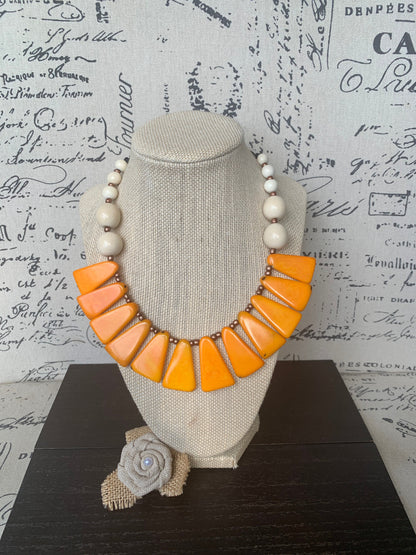 Mustard yellow and white statement Tagua nut necklace Fall fashion trends Holidays style Adjustable lightweight beaded necklace Gift for mom