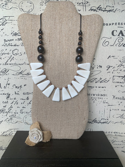 Black and white statement Tagua necklace Fall fashion 14 year Ivory Anniversary gift for wife Adjustable lightweight beaded necklace