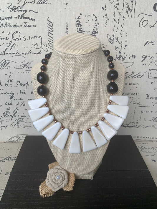 Black and white statement Tagua necklace Fall fashion 14 year Ivory Anniversary gift for wife Adjustable lightweight beaded necklace