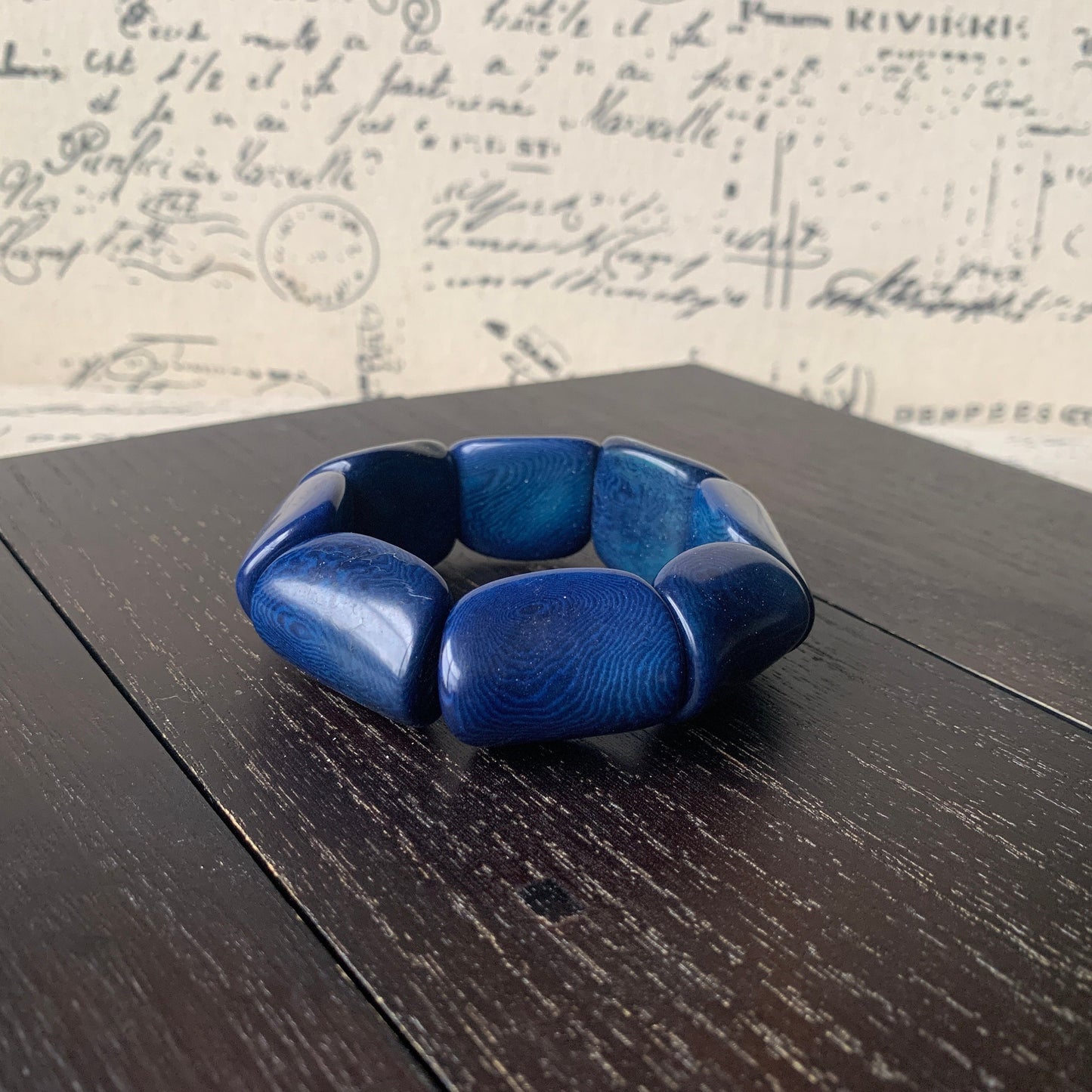 Blue wide cuff bracelet Tagua jewelry Spring fashion Big and bold funky boho bracelets Beaded stretch bangle Mothers day gifts Easter basket