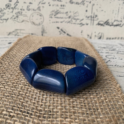 Blue wide cuff bracelet Tagua jewelry Spring fashion Big and bold funky boho bracelets Beaded stretch bangle Mothers day gifts Easter basket