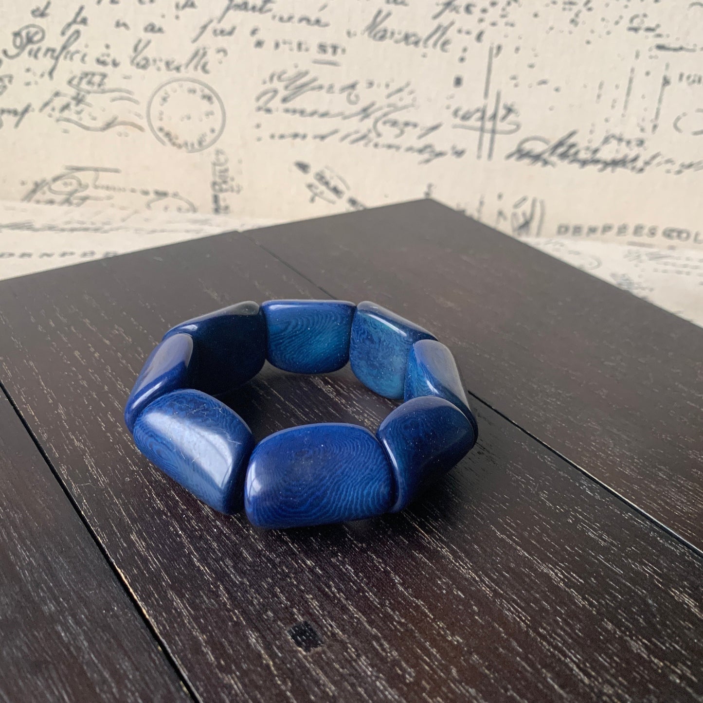Blue wide cuff bracelet Tagua jewelry Spring fashion Big and bold funky boho bracelets Beaded stretch bangle Mothers day gifts Easter basket