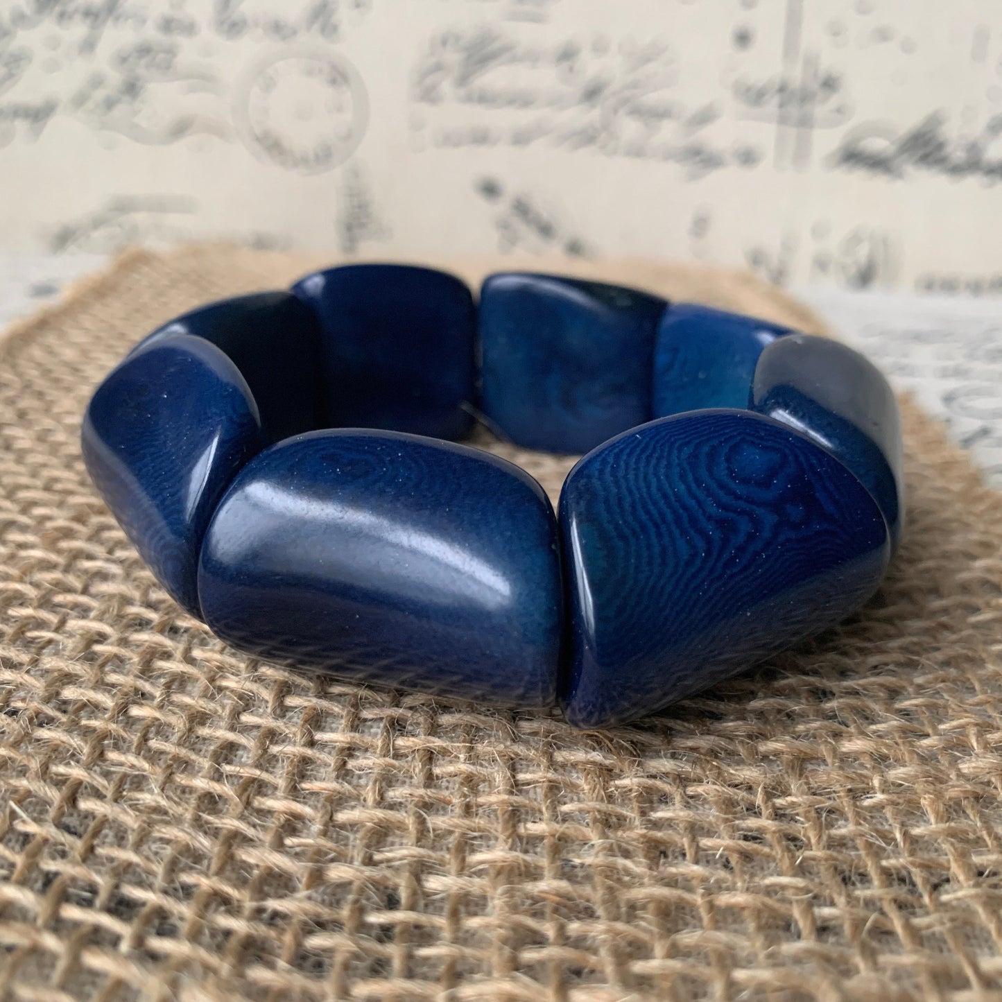 Blue wide cuff bracelet Tagua jewelry Spring fashion Big and bold funky boho bracelets Beaded stretch bangle Mothers day gifts Easter basket