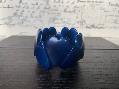 Blue heart shaped beads bracelet Tagua jewelry Love bangle Girlfriend birthday Fall fashion trends Stretchy elastic bracelet Beach style