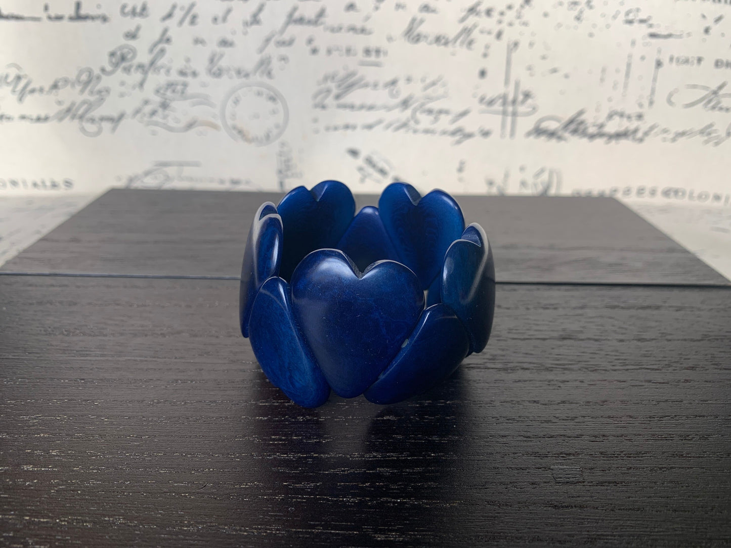 Blue heart shaped beads bracelet Tagua jewelry Love bangle Girlfriend birthday Fall fashion trends Stretchy elastic bracelet Beach style