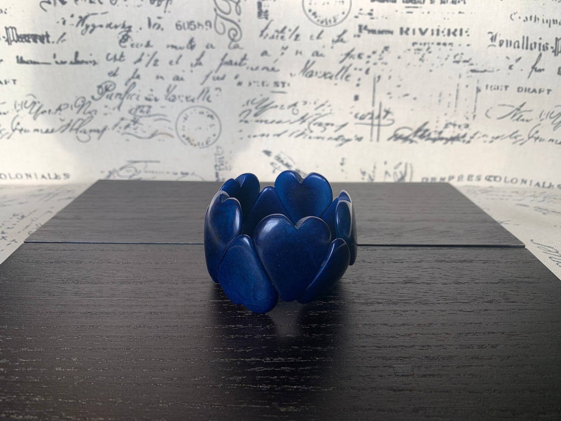 Blue heart shaped beads bracelet Tagua jewelry Love bangle Girlfriend birthday Fall fashion trends Stretchy elastic bracelet Beach style