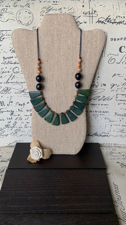 Green statement adjustable Tagua necklace Xmas fashion Holidays gift Big bold chunky necklace Anniversary present Lightweight bib