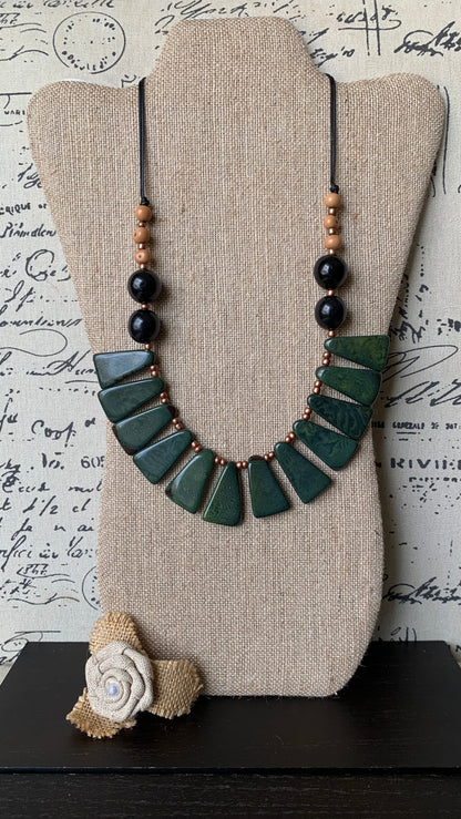 Green statement adjustable Tagua necklace Xmas fashion Holidays gift Big bold chunky necklace Anniversary present Lightweight bib
