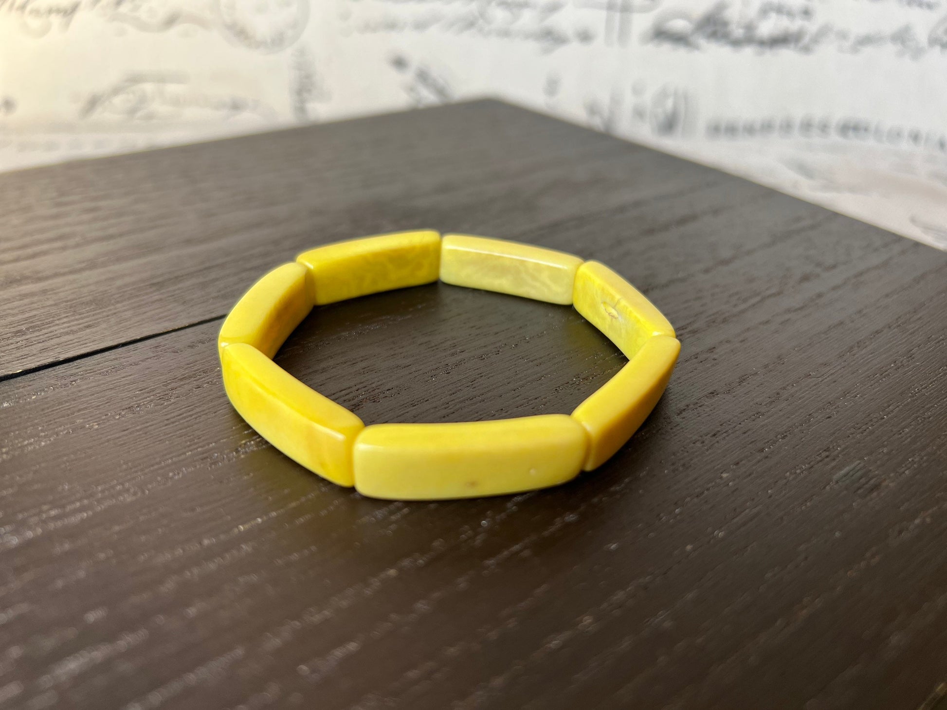 Yellow handmade bracelet Elastic stretch bangle Tagua nut jewelry Fall fashion Adjustable bracelet Geometric bead Resort wear Beach style