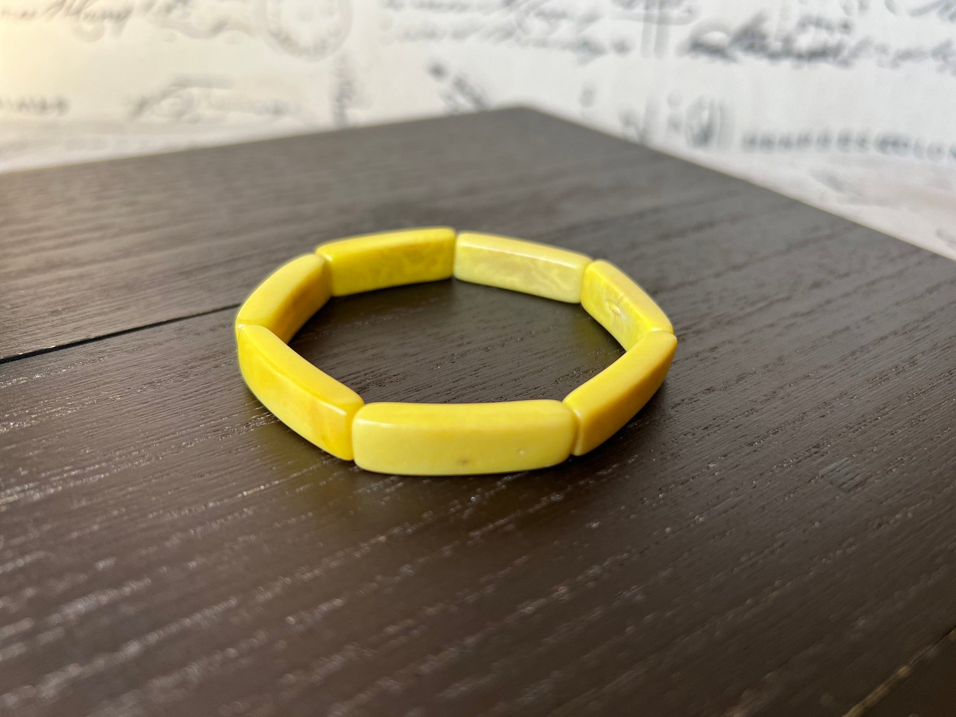 Yellow handmade bracelet Elastic stretch bangle Tagua nut jewelry Fall fashion Adjustable bracelet Geometric bead Resort wear Beach style