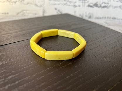 Yellow handmade bracelet Elastic stretch bangle Tagua nut jewelry Fall fashion Adjustable bracelet Geometric bead Resort wear Beach style