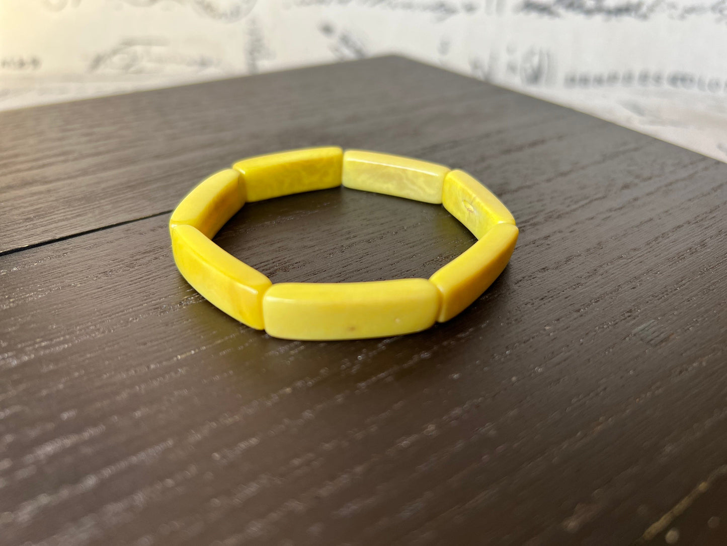 Yellow handmade bracelet Elastic stretch bangle Tagua nut jewelry Fall fashion Adjustable bracelet Geometric bead Resort wear Beach style