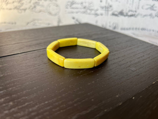 Yellow handmade bracelet Elastic stretch bangle Tagua nut jewelry Fall fashion Adjustable bracelet Geometric bead Resort wear Beach style