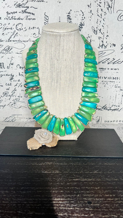 Green and turquoise statement spiked Tagua necklace Easter fashion Spring trends Adjustable lightweight beaded necklace Mother's day gifts